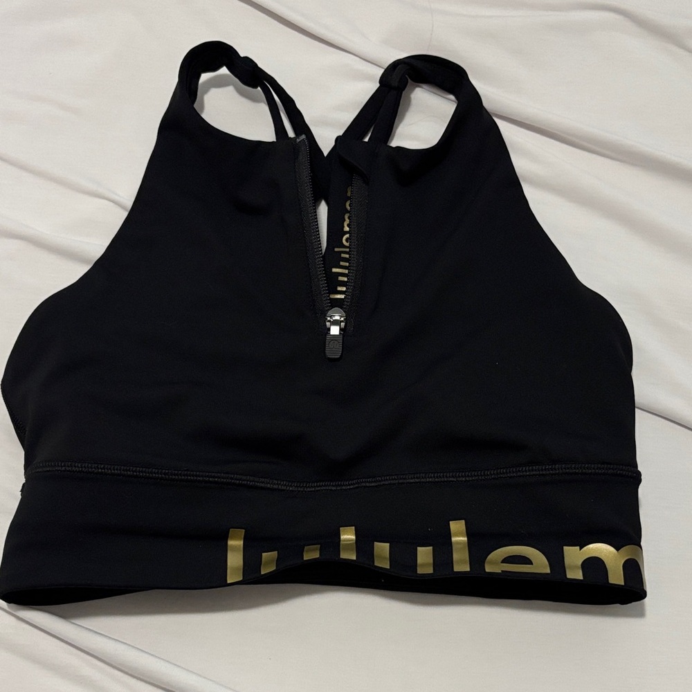lululemon athletica Black Sports Bra with Gold Lettering